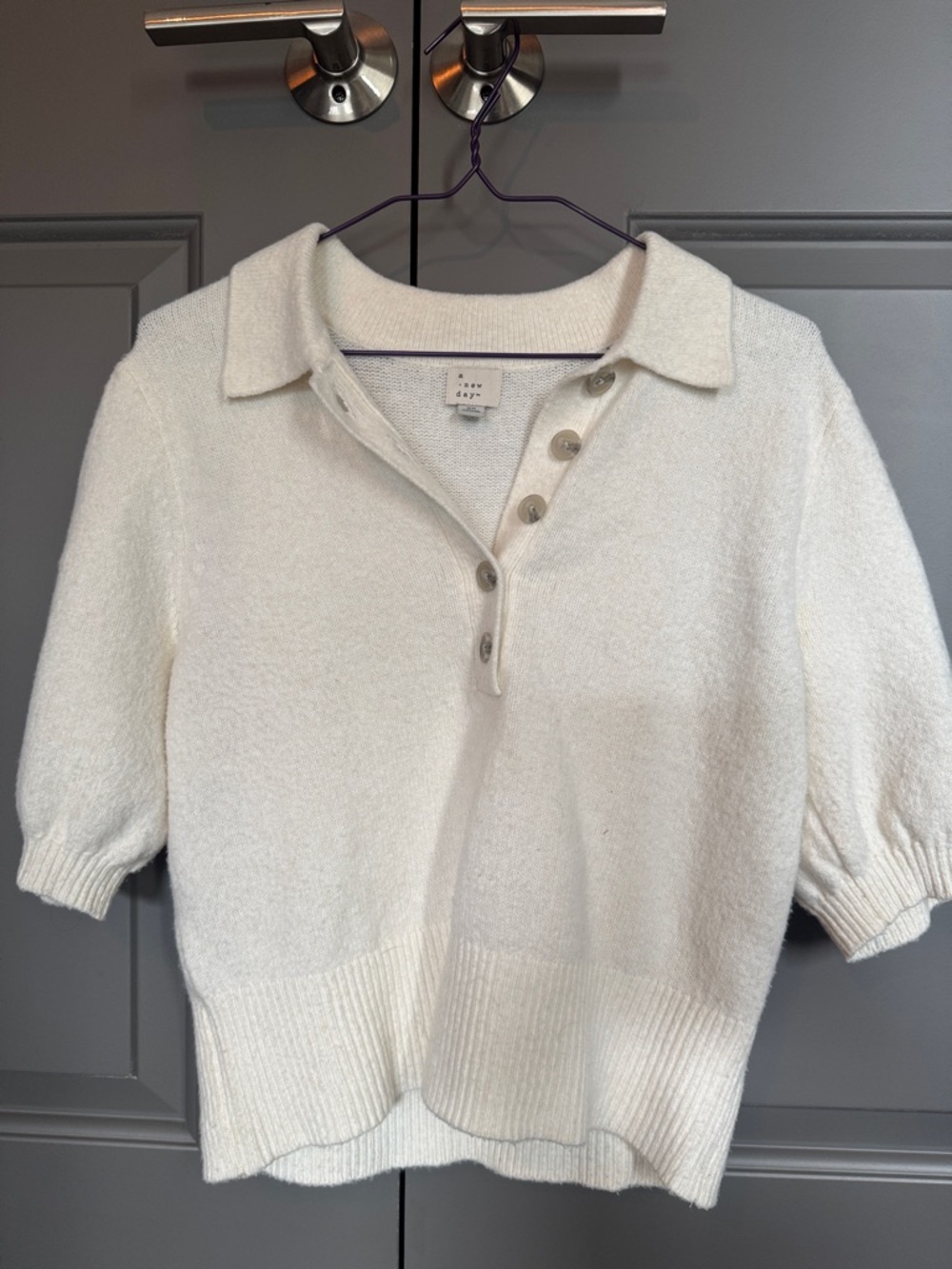 a new day Cream Knit Polo Sweater Top